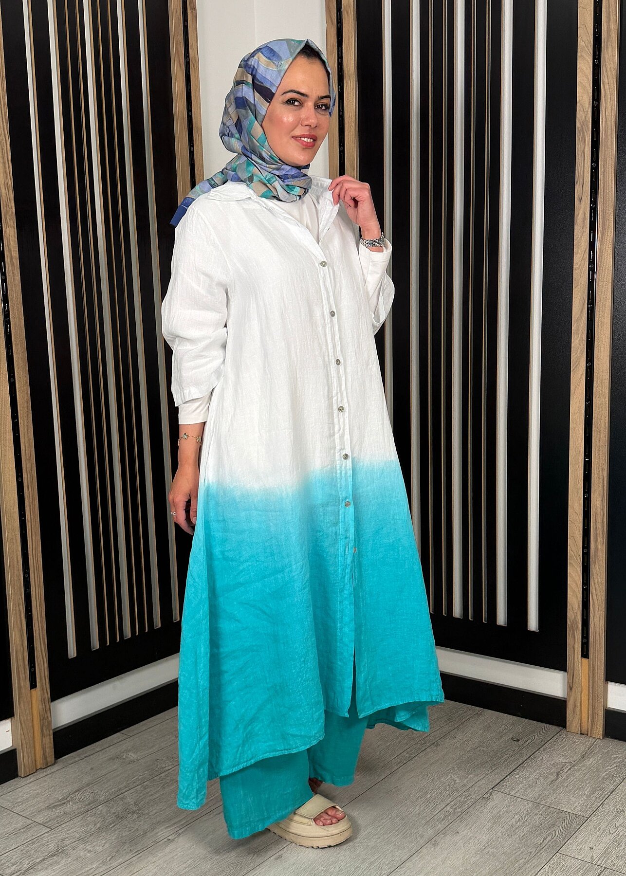 Nazlınur Collection Degradeli Pantalonlu Takım TURKUAZ - 3