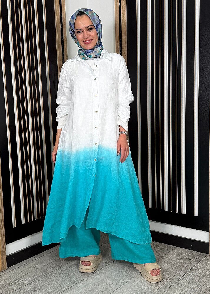 Nazlınur Collection Degradeli Pantalonlu Takım TURKUAZ
