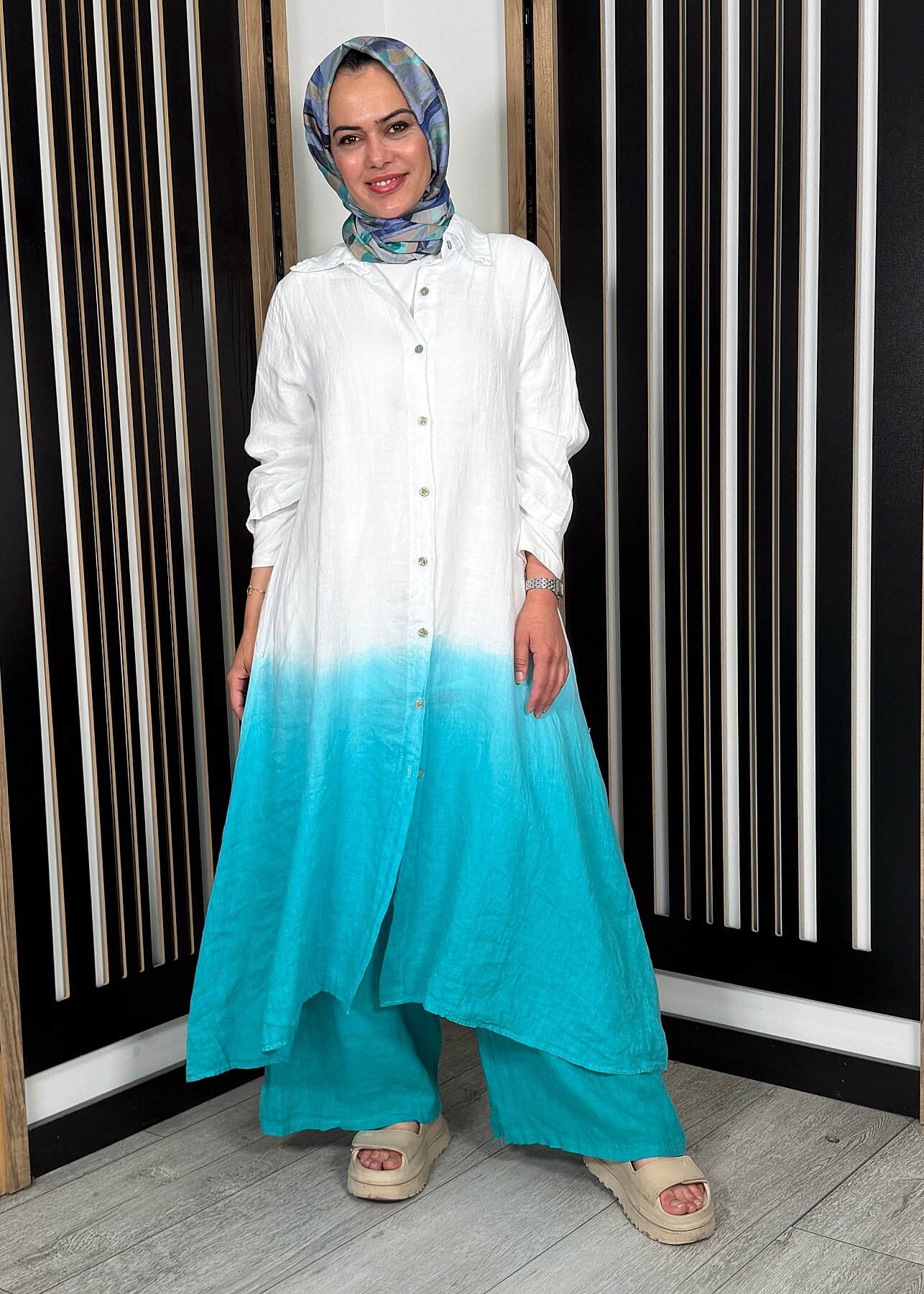 Nazlınur Collection Degradeli Pantalonlu Takım TURKUAZ - 1