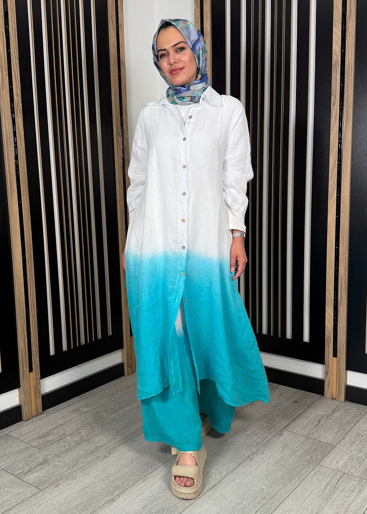 Nazlınur Collection Degradeli Pantalonlu Takım TURKUAZ - 4