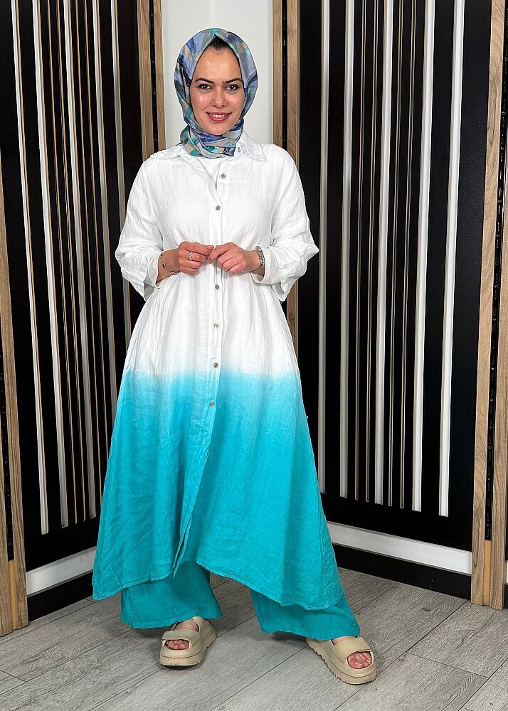 Nazlınur Collection Degradeli Pantalonlu Takım TURKUAZ - 5