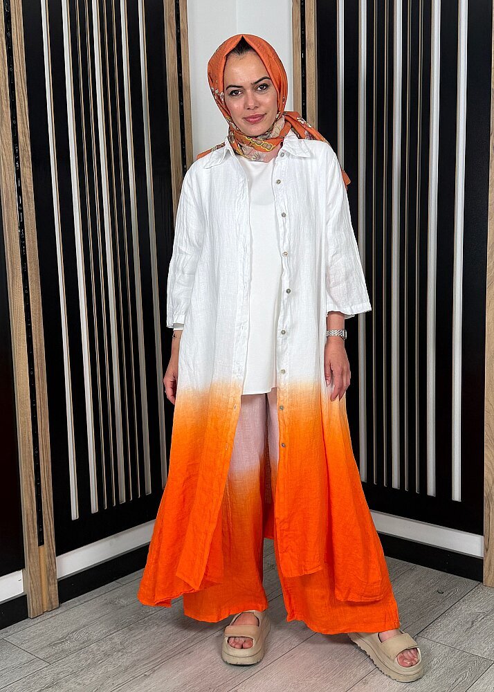 Nazlınur Collection Degradeli Pantalonlu Takım TURUNCU - 3