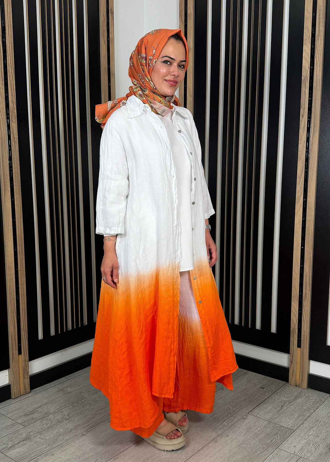 Nazlınur Collection Degradeli Pantalonlu Takım TURUNCU - 5