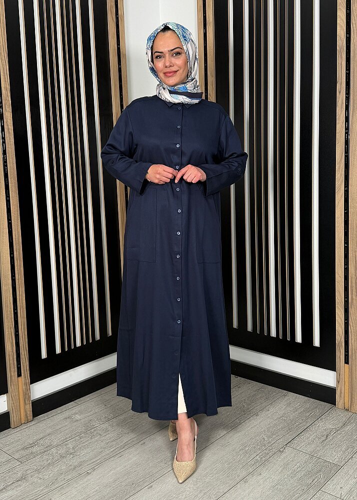 Nazlınur Collection Düğmeli Cep Detaylı Kap LACİVERT - 2