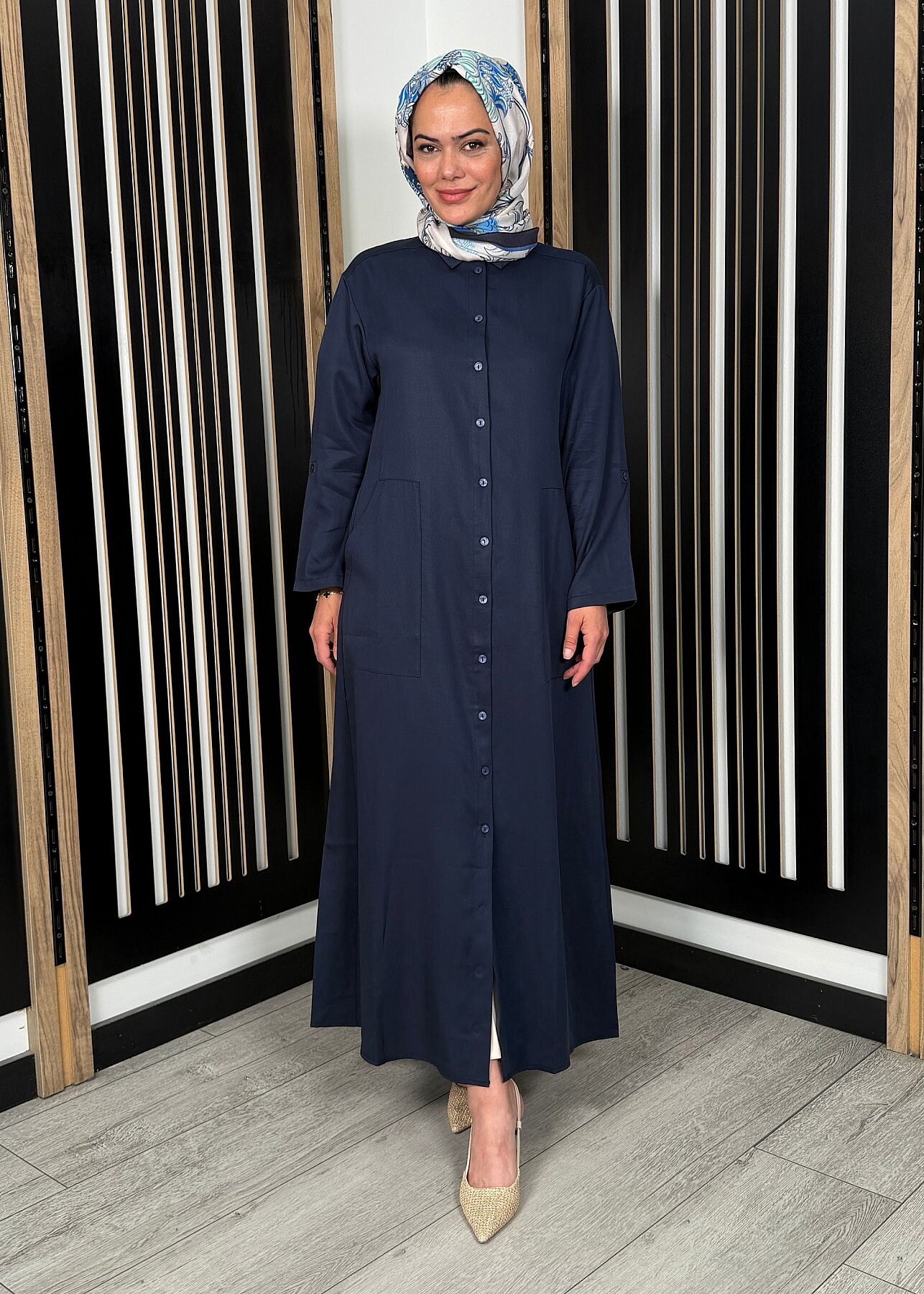 Nazlınur Collection Düğmeli Cep Detaylı Kap LACİVERT - 3
