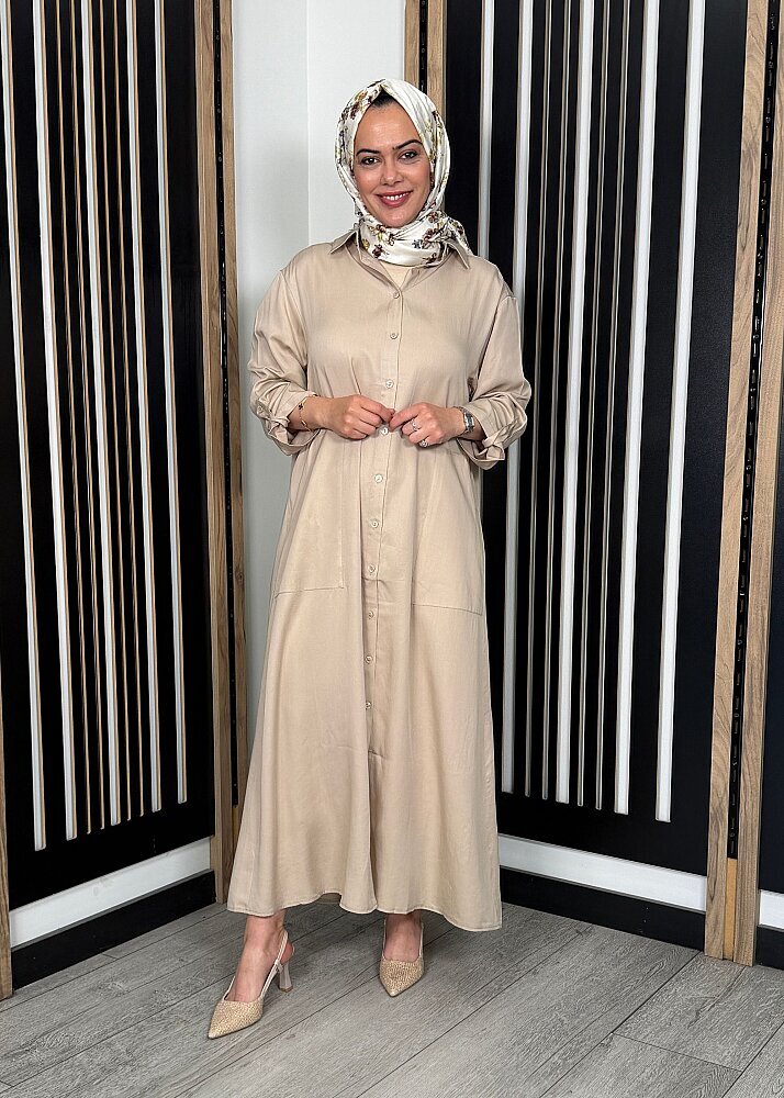 Nazlınur Collection Düğmeli Cep Detaylı Kap TAŞ - 3