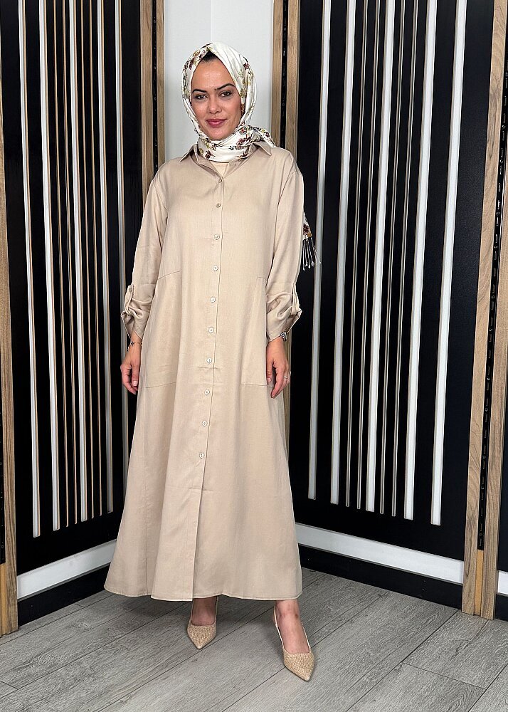 Nazlınur Collection Düğmeli Cep Detaylı Kap TAŞ - 2