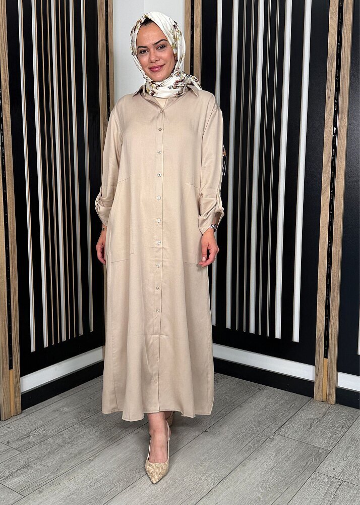 Nazlınur Collection Düğmeli Cep Detaylı Kap TAŞ - 4