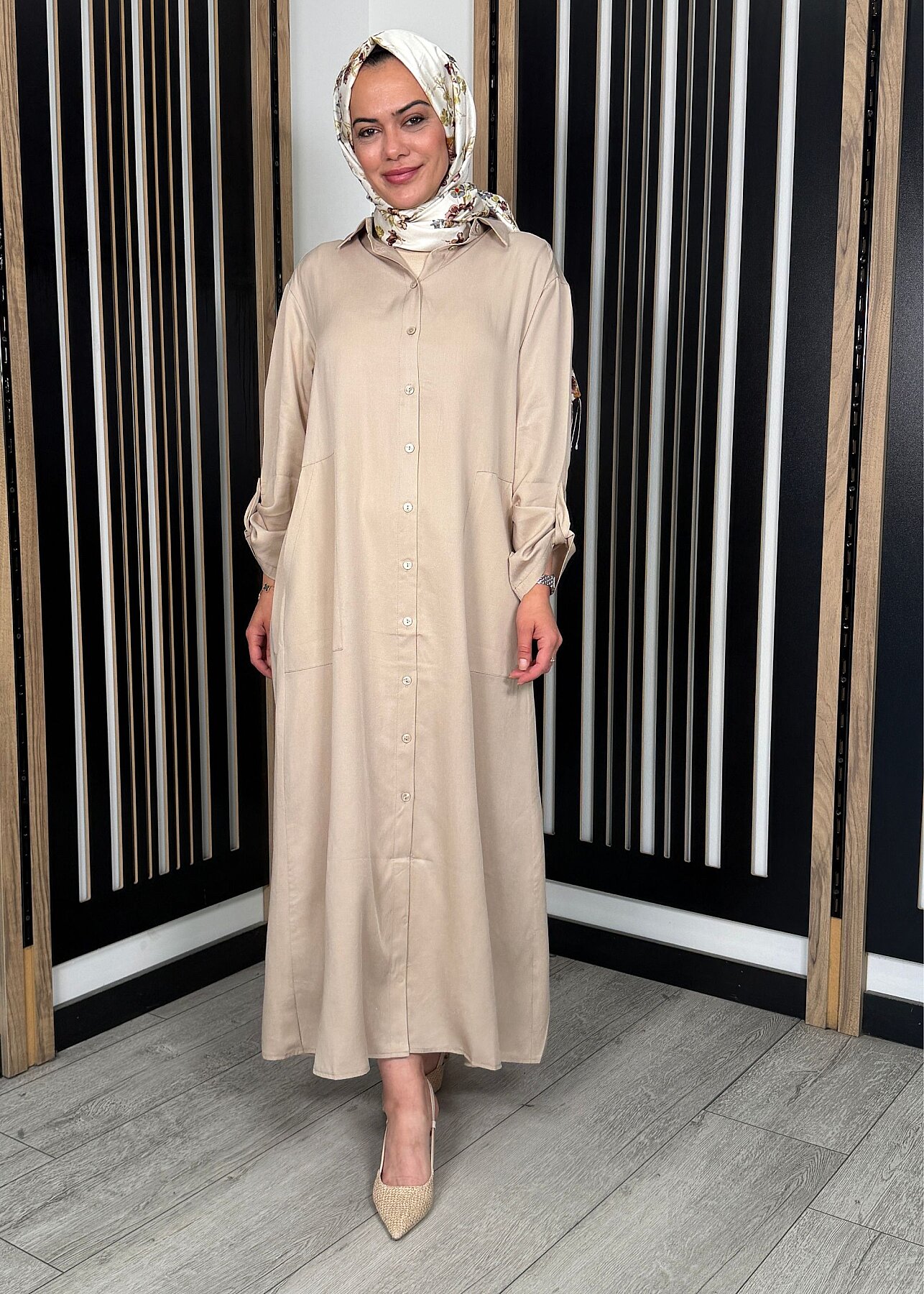 Nazlınur Collection Düğmeli Cep Detaylı Kap TAŞ - 4