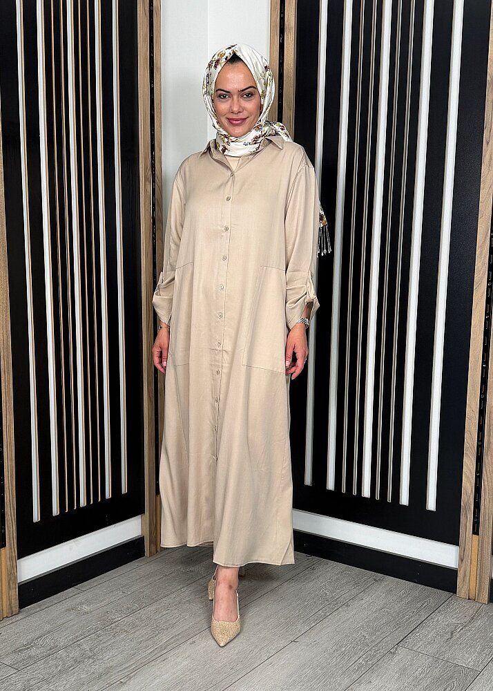 Nazlınur Collection Düğmeli Cep Detaylı Kap TAŞ