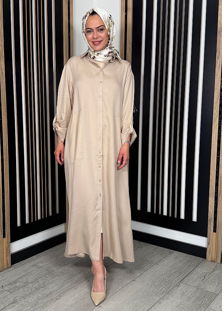 Nazlınur Collection Düğmeli Cep Detaylı Kap TAŞ - 6