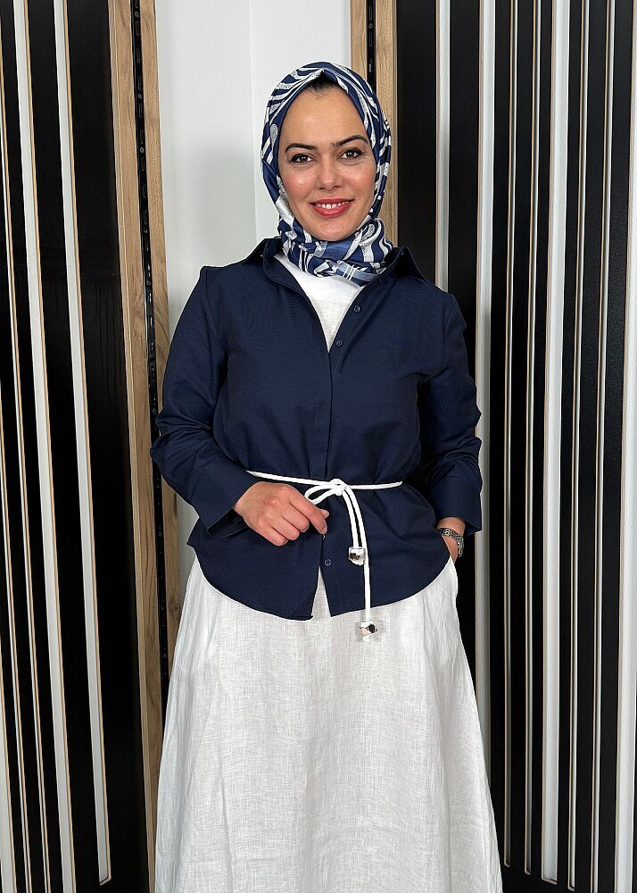 Nazlınur Collection Gizli Patlı Gömlek LACİVERT - 2