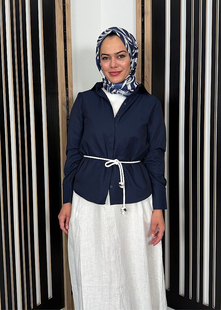 Nazlınur Collection Gizli Patlı Gömlek LACİVERT