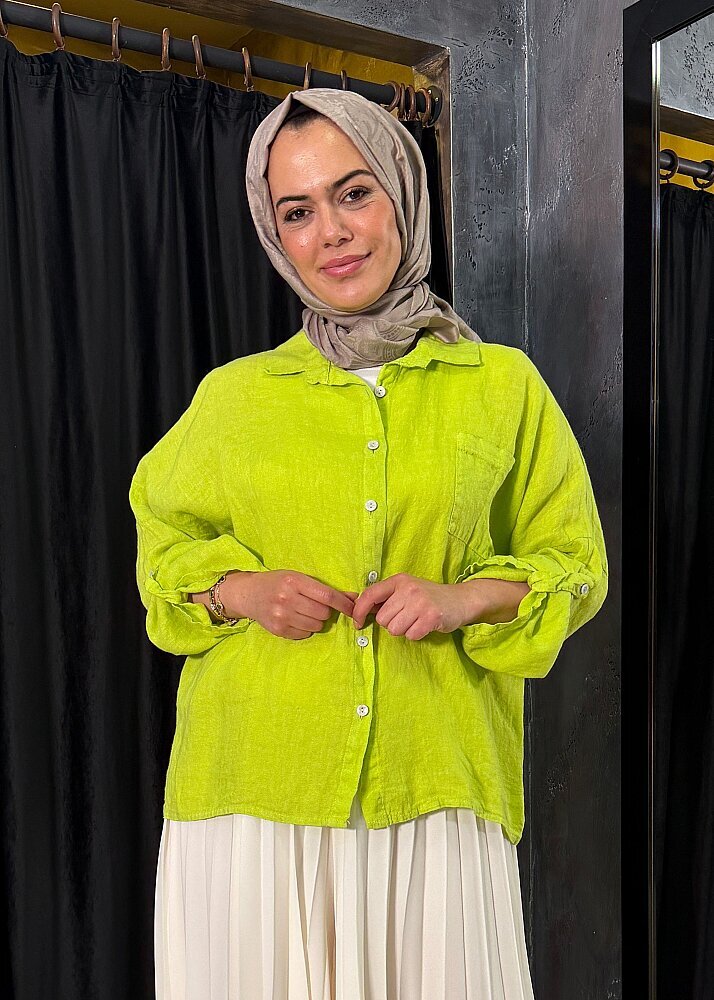Nazlınur Collection Keten Gömlek FISTIK YEŞİLİ