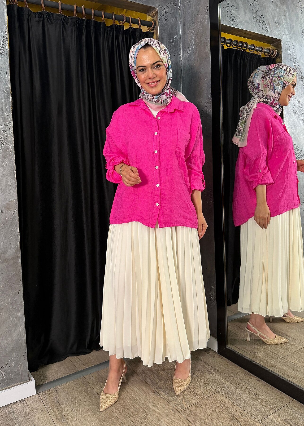 Nazlınur Collection Keten Gömlek FUŞYA - 2