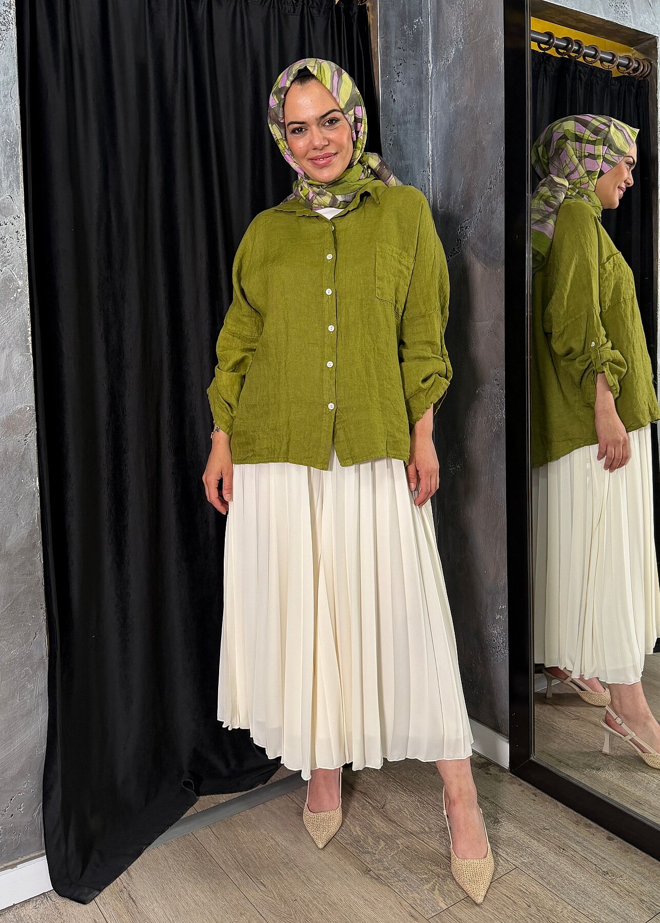 Nazlınur Collection Keten Gömlek HAKİ - 1