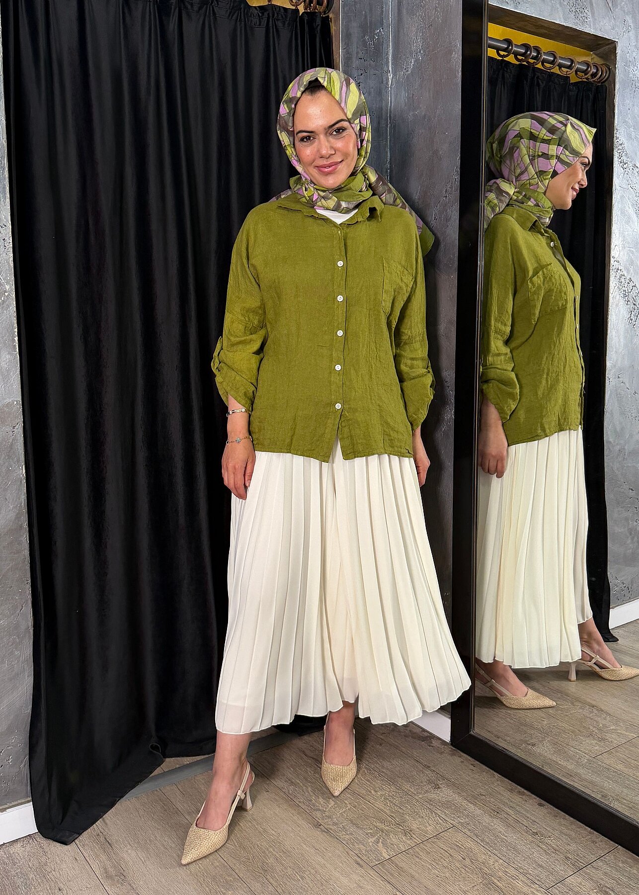 Nazlınur Collection Keten Gömlek HAKİ - 3