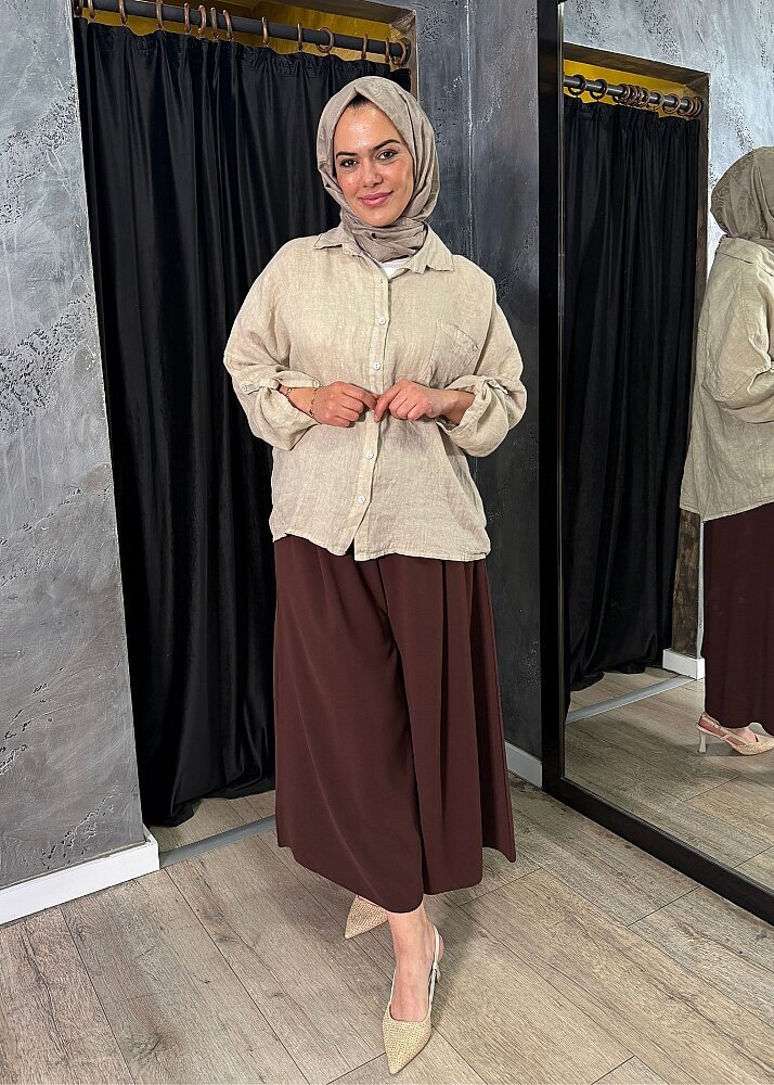 Nazlınur Collection Keten Gömlek KUM - 3
