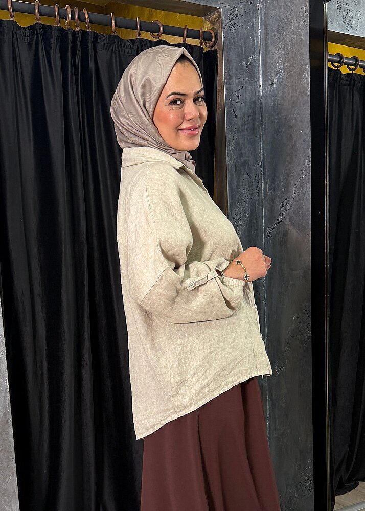Nazlınur Collection Keten Gömlek KUM - 4