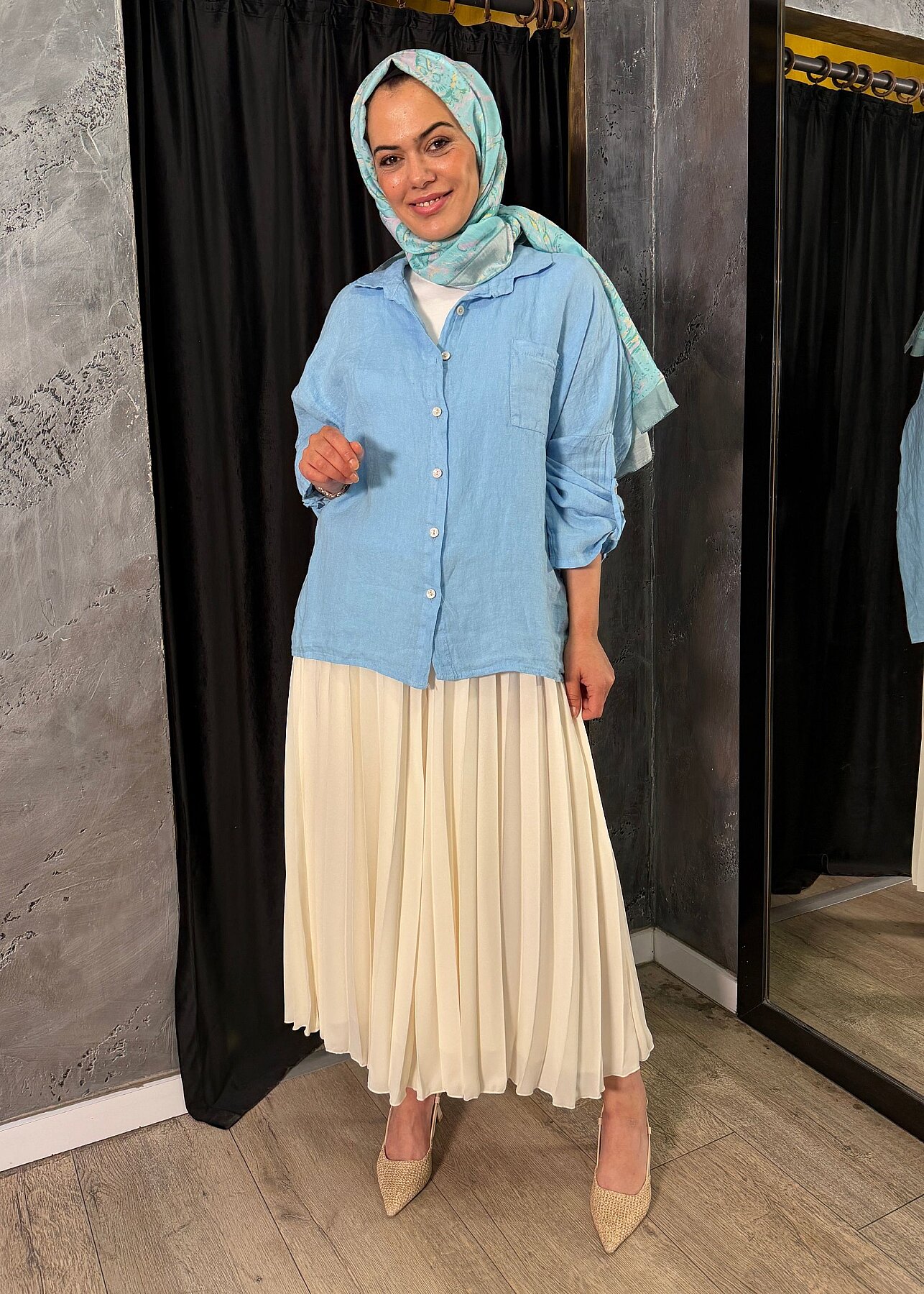 Nazlınur Collection Keten Gömlek MAVİ - 2