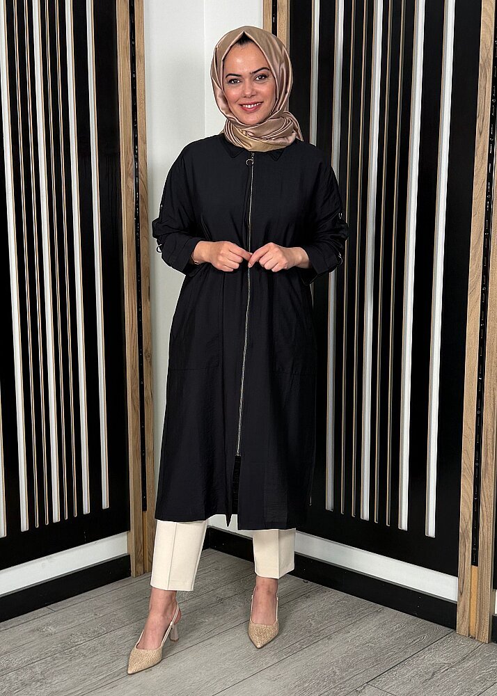 Nazlınur Collection Kolları ve Sırtı Metal Tokalı Ferace SİYAH