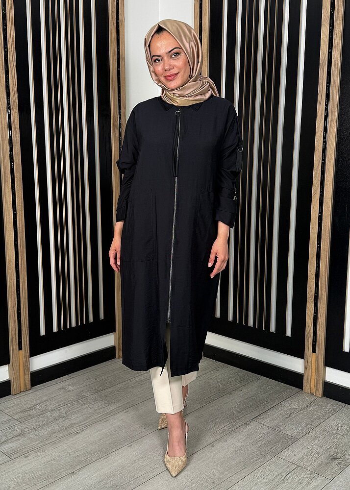 Nazlınur Collection Kolları ve Sırtı Metal Tokalı Ferace SİYAH - 2