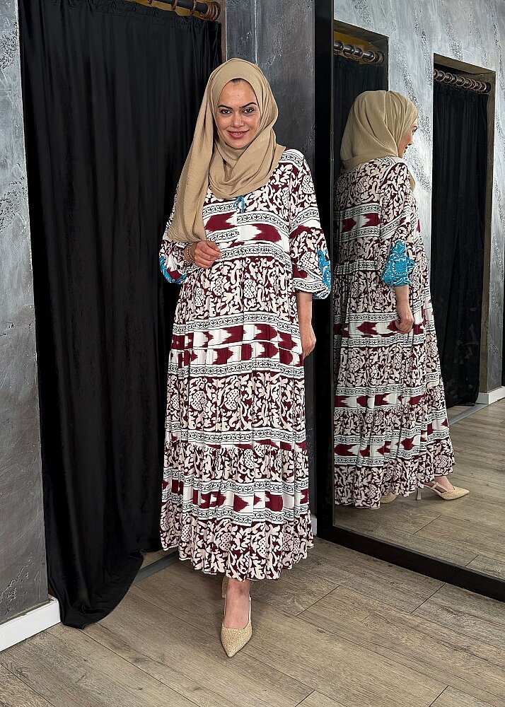 Nazlınur Collection Kolu Nakışlı Elbise BORDO - 2
