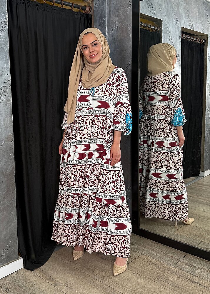 Nazlınur Collection Kolu Nakışlı Elbise BORDO - 3