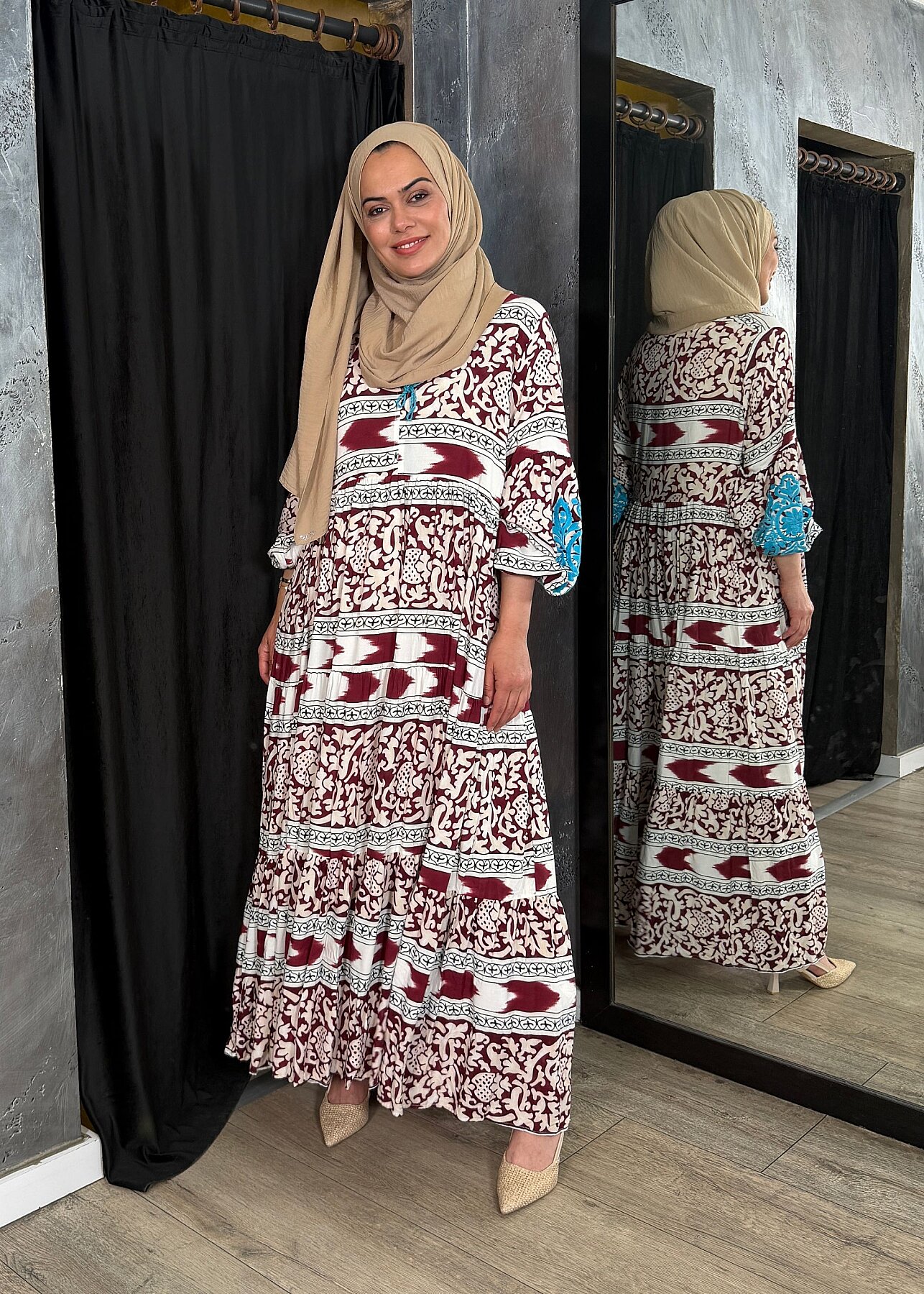 Nazlınur Collection Kolu Nakışlı Elbise BORDO - 3