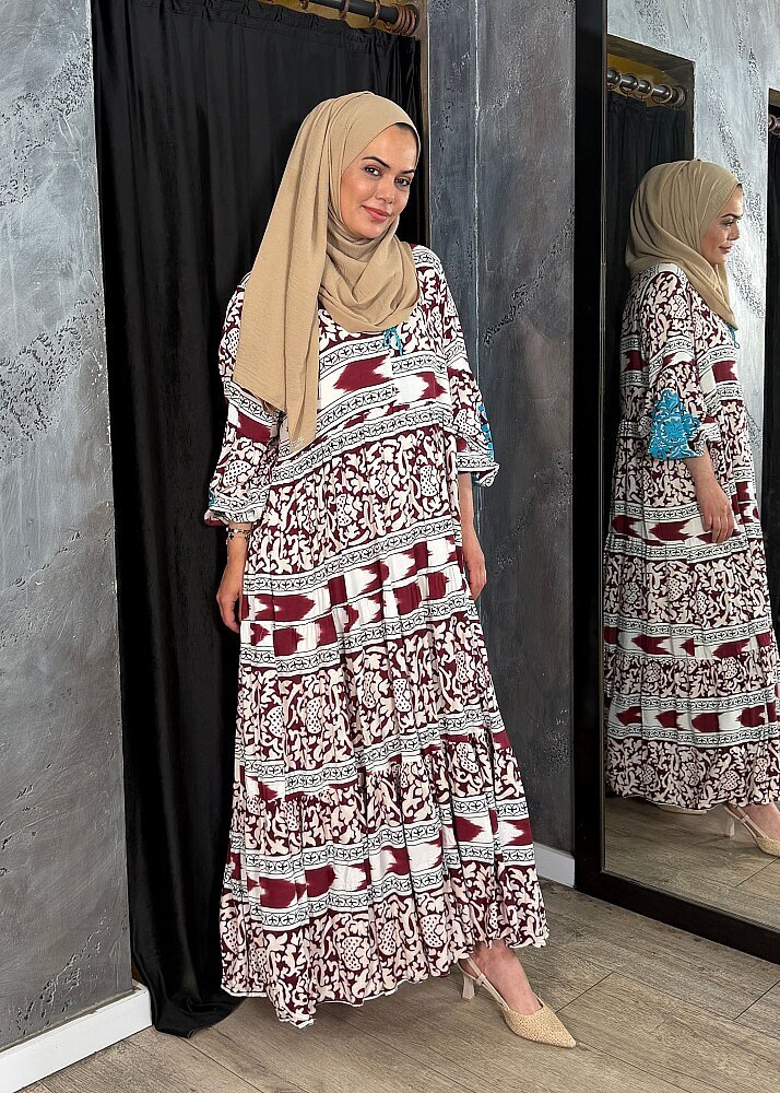 Nazlınur Collection Kolu Nakışlı Elbise BORDO - 4
