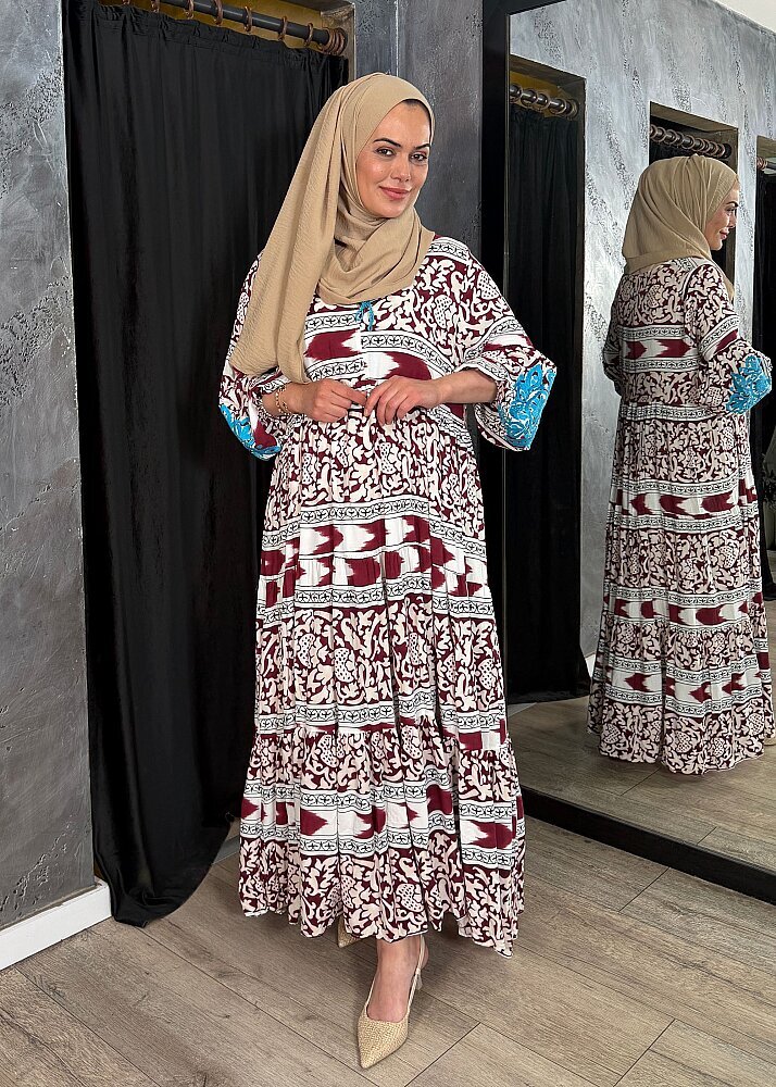 Nazlınur Collection Kolu Nakışlı Elbise BORDO - 5