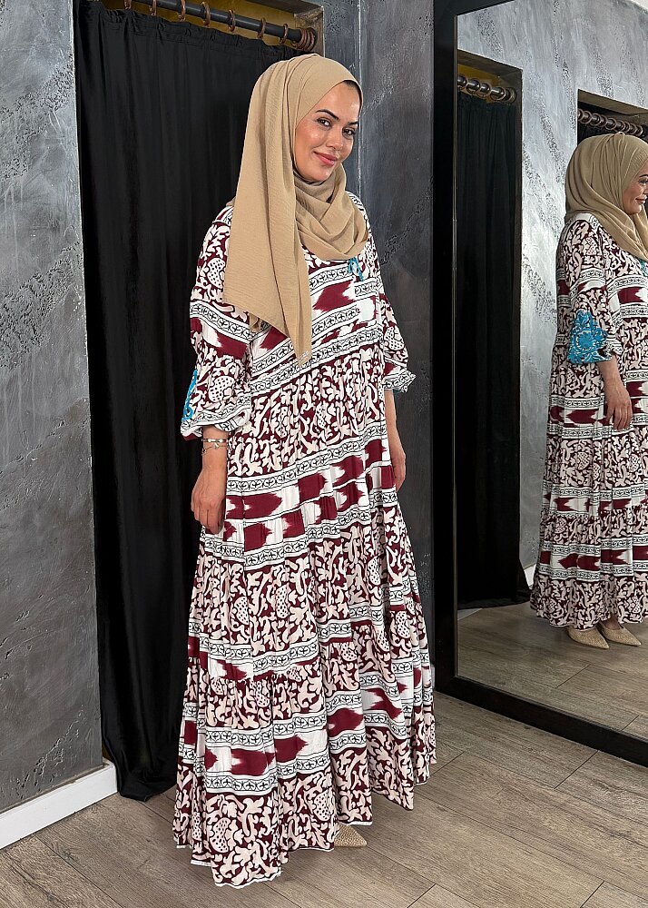 Nazlınur Collection Kolu Nakışlı Elbise BORDO - 6