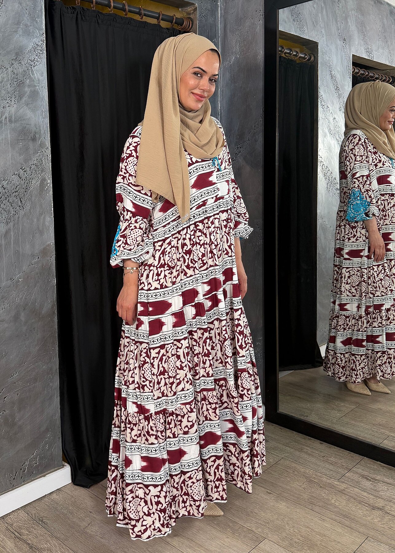 Nazlınur Collection Kolu Nakışlı Elbise BORDO - 6