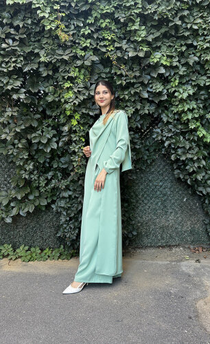 Nazlınur Collection Omuzu Detaylı Konkort Kumaş Takım MİNT - 3