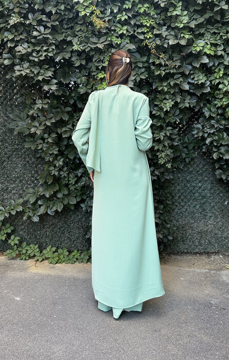 Nazlınur Collection Omuzu Detaylı Konkort Kumaş Takım MİNT - 4