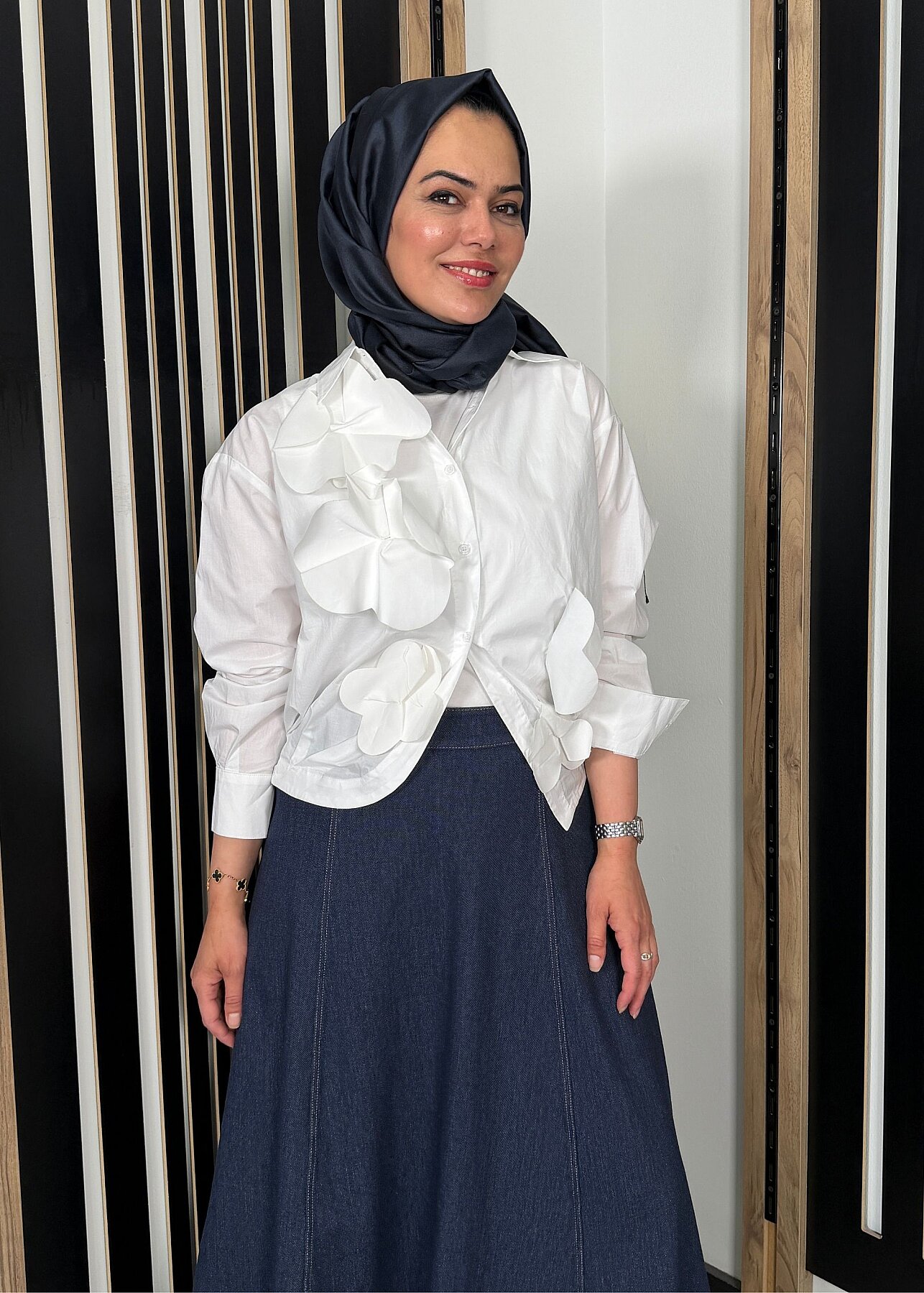 Nazlınur Collection Önü Çiçekli Gömlek BEYAZ - 1