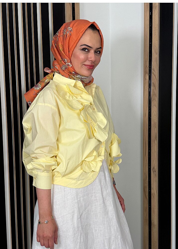 Nazlınur Collection Önü Çiçekli Gömlek SARI - 5