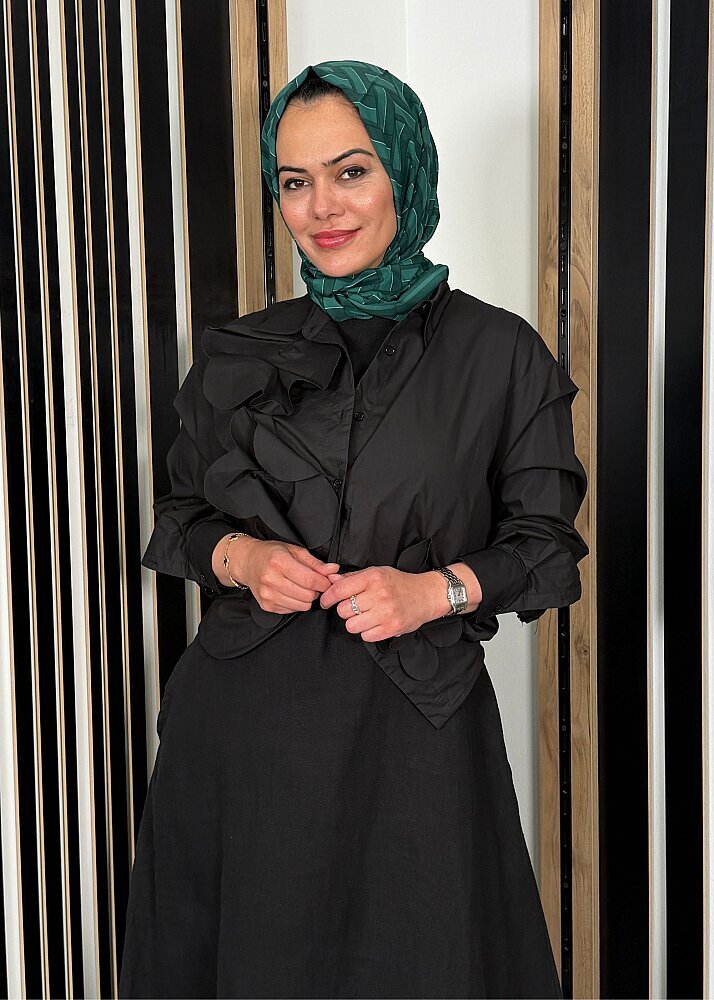 Nazlınur Collection Önü Çiçekli Gömlek SİYAH - 4