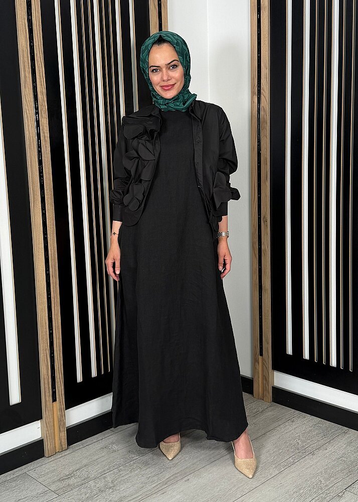 Nazlınur Collection Önü Çiçekli Gömlek SİYAH - 8