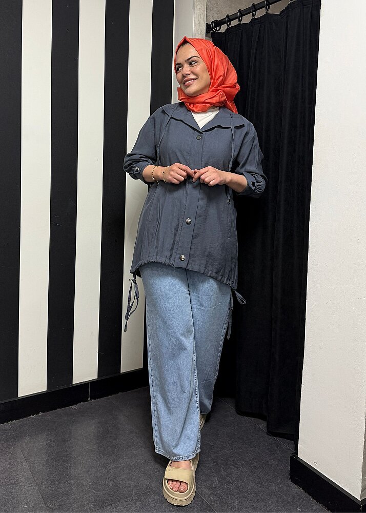 Nazlınur Collection Önü Çıtçıtlı Tensel Kap ANTRASİT - 2