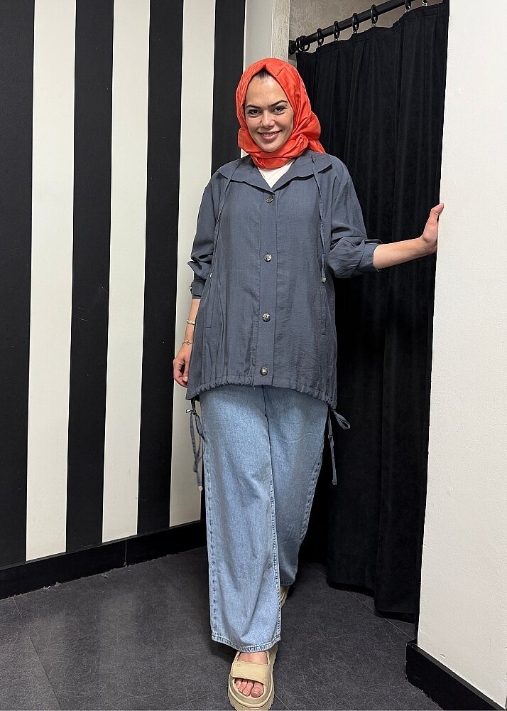 Nazlınur Collection Önü Çıtçıtlı Tensel Kap ANTRASİT - 3
