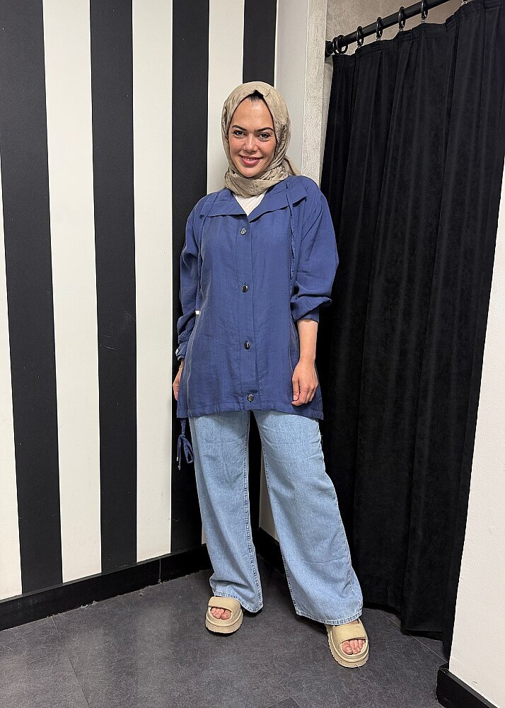 Nazlınur Collection Önü Çıtçıtlı Tensel Kap İNDİGO
