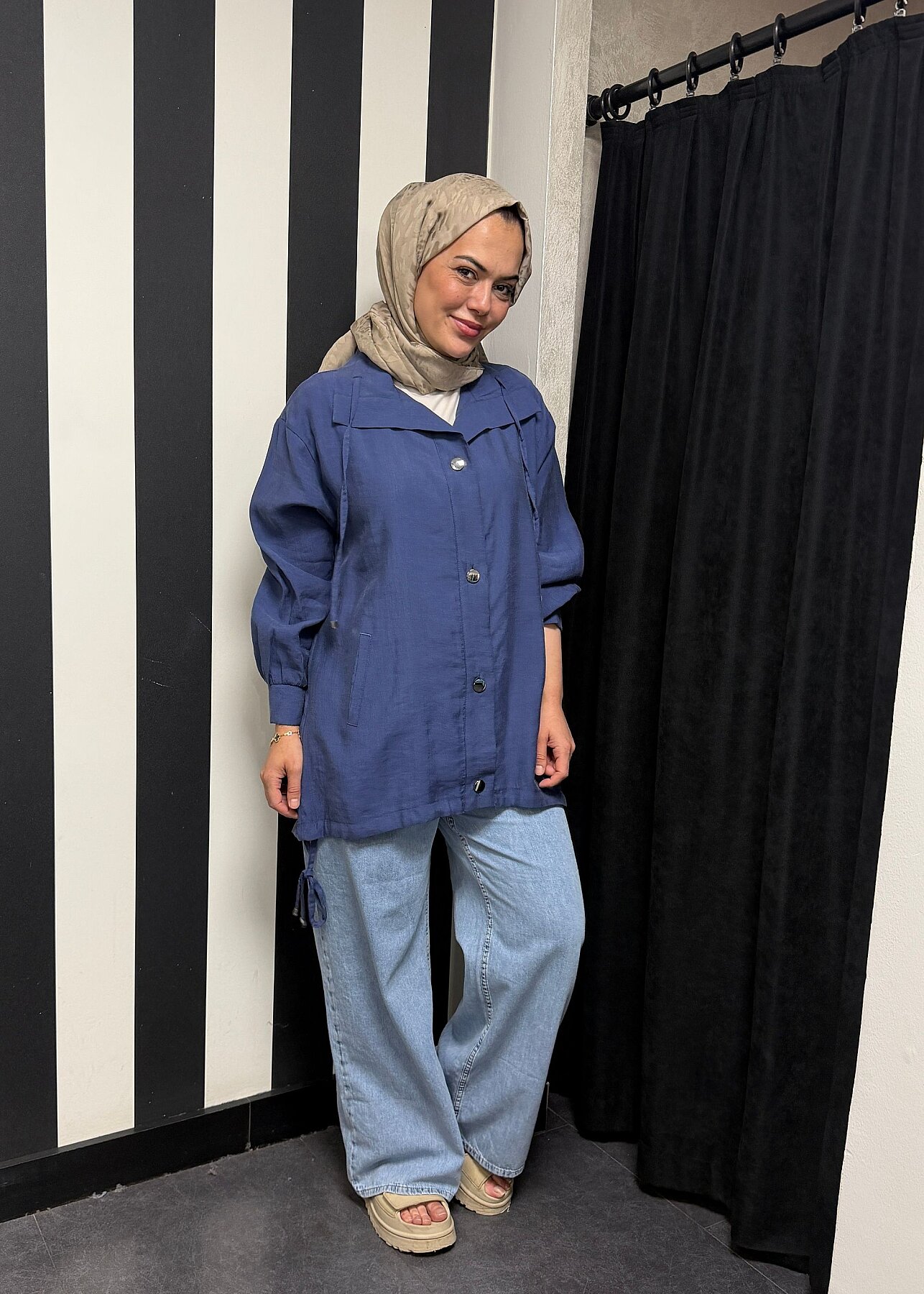 Nazlınur Collection Önü Çıtçıtlı Tensel Kap İNDİGO - 2