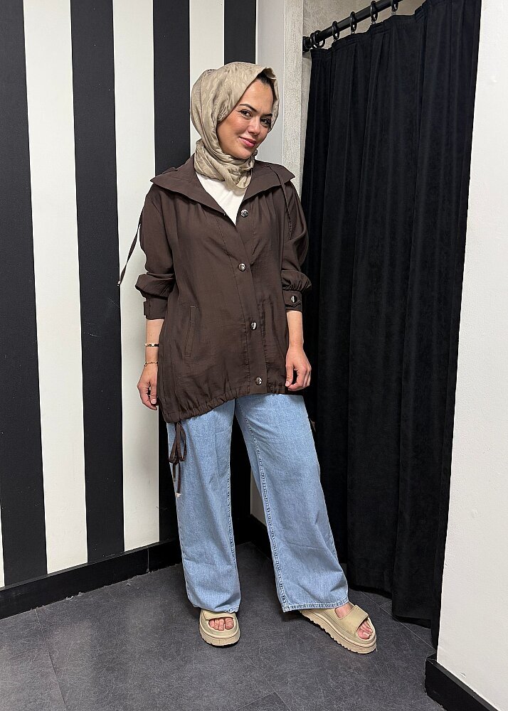 Nazlınur Collection Önü Çıtçıtlı Tensel Kap KAHVE