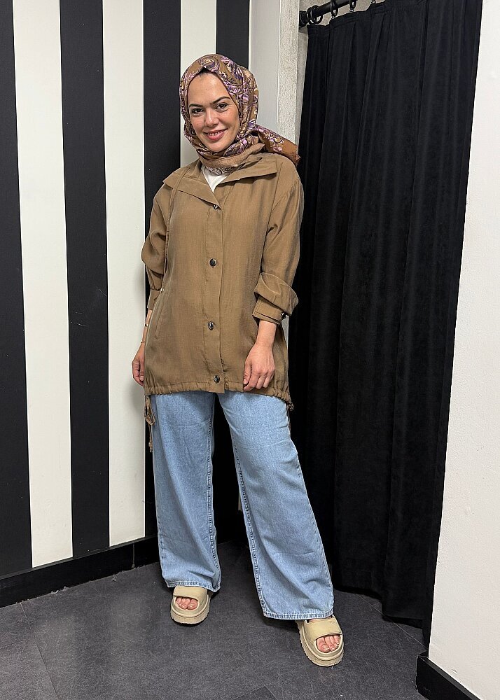 Nazlınur Collection Önü Çıtçıtlı Tensel Kap VİZON