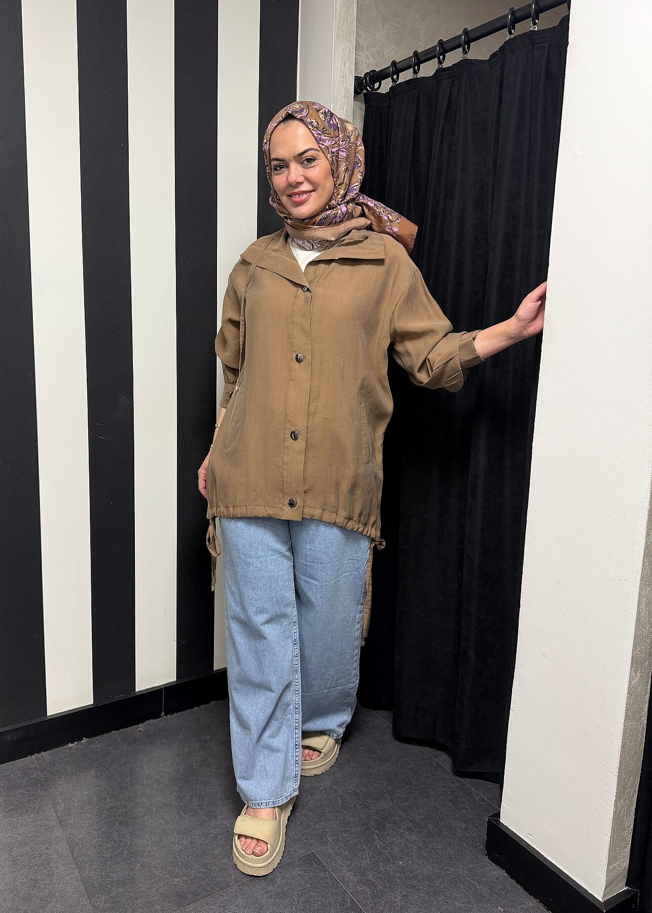 Nazlınur Collection Önü Çıtçıtlı Tensel Kap VİZON - 3