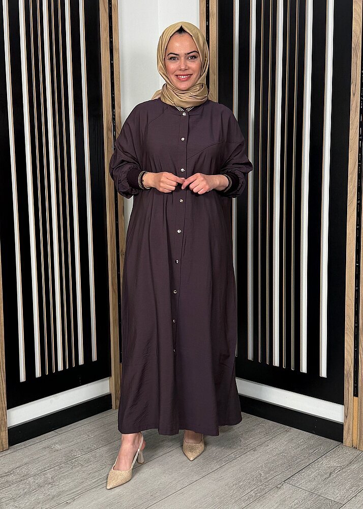 Nazlınur Collection Önü Çıtçıtlı Yakası Lastikli Kap KAHVE