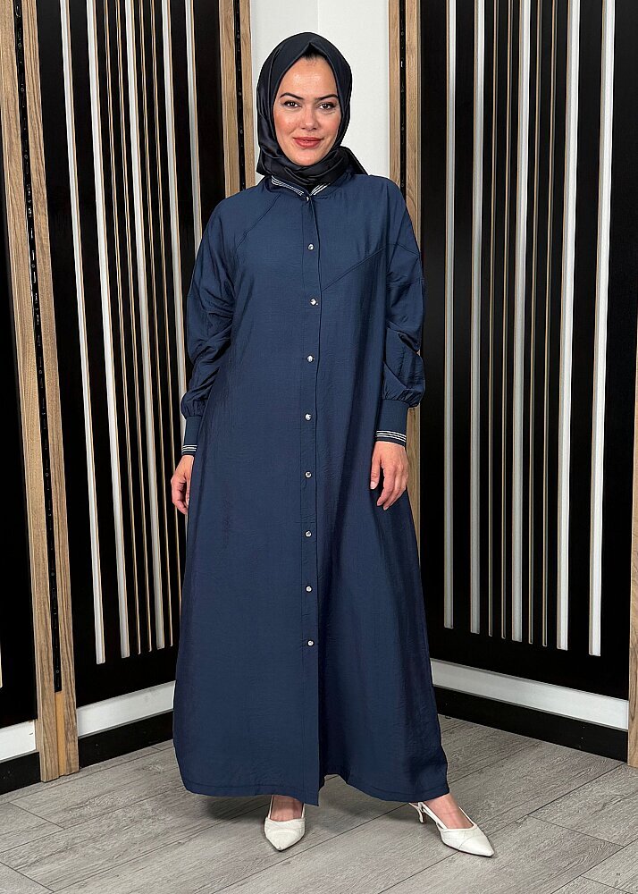 Nazlınur Collection Önü Çıtçıtlı Yakası Lastikli Kap LACİVERT