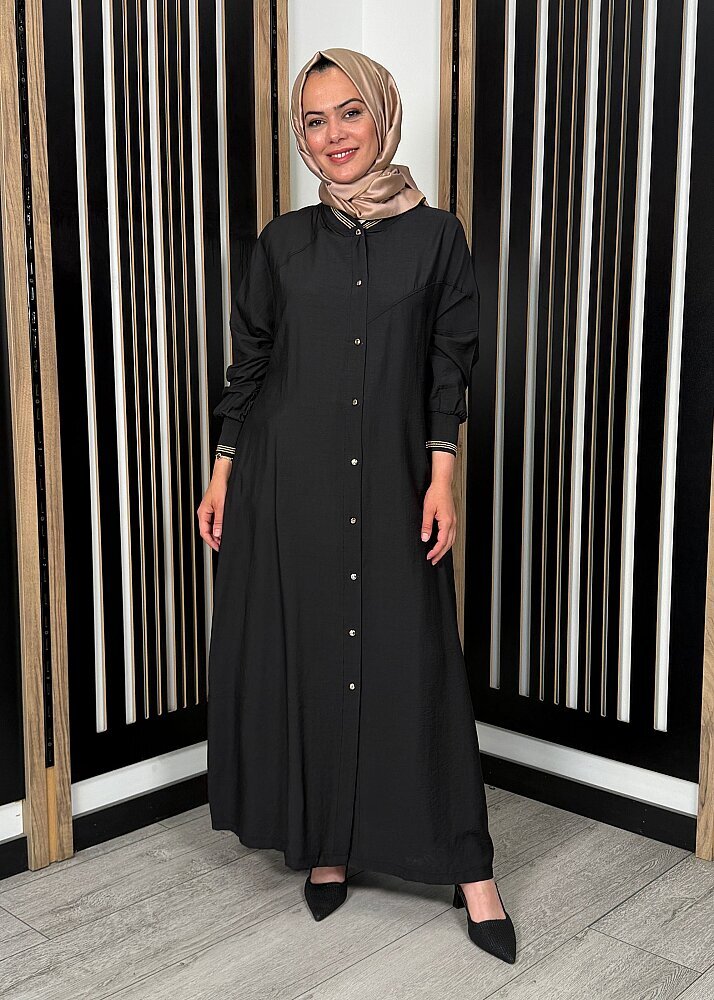 Nazlınur Collection Önü Çıtçıtlı Yakası Lastikli Kap SİYAH - 2