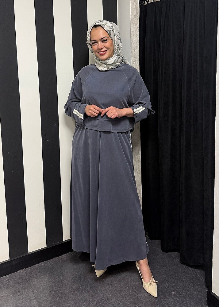 Nazlınur Collection Önü Dikiş Detaylı Şeritli Takım LACİVERT - 3